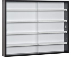 Wandkast met 5 Verstelbare Planken en Glazen Deuren - Zwart/Wit