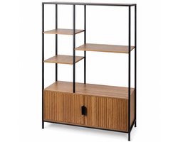 Wandkast met Deuren en Legplanken – Industrieel Opbergrek met Houtlook Kast – Open Vakken en Opbergruimte voor Woonkamer