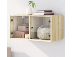 Wandkast met deuren - Opzetkast Keukenkast - Ruimte Organiseren - Glazen Deuren - 68.5 cm - Sonoma eiken