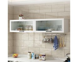 Wandkast met Glazen Deur - Opbergkast Keuken Badkamer - Ruimte Organiseren - Regenboog Glas Effect - 100x25x30cm - Multicolor