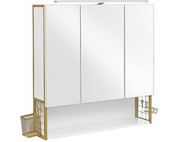 Wandkast met LED-verlichting - 3-deurs - Wit en goud