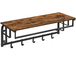 Wandkast met Legbord & Hoedenplank – Inclusief 5 Uitneembare Haken – Kapstok - Wandplank met Kapstokfunctie voor Hal, Slaapkamer, Badkamer & Woonkamer – 80x30x27 cm