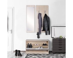 Wandkast met spiegel - Halmeubel compleet - Opbergen en decoreren - 10 kledinghaken - 80 cm breed - Zilver
