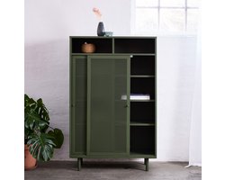 Wandkast Metaal Groen - Schuifdeuren - 90x40x140cm - Veep - Giga Living