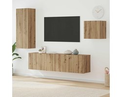 Wandkast - Opbergkast Hout - Elektronica Opbergen - Ruimtebesparend Design - 40x30x102 cm - Artisan Eiken