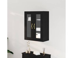 Wandkast - Opzetkast Keuken - Ruimte Besparen - Met Glazen Deuren - 69.5 x 90 cm - Zwart Eiken