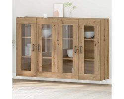 Wandkast Set - Opzetkast Keuken - Servies Opbergen - Met Glazen Deuren - 695 x 34 x 90 cm - Artisan-eiken