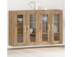 Wandkast Set - Opzetkast Keuken - Servies Opbergen - Met Glazen Deuren - 695 x 34 x 90 cm - Artisan-eiken