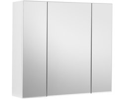 Wandkast spiegelkast opbergkast met verstelbare plank, spiegel en 3 deuren strak en vloeiend design stevig duurzaam houten frame biedt voldoende opbergruimte geschikt voor badkamer en slaapkamer 60 x 15 x 55 cm wit