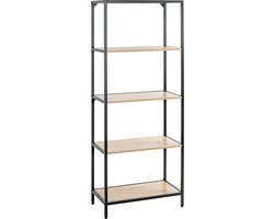 Wandkast – Staal industrieel – Boekenrek met 5 planken – 167 cm hoog, 64 cm breed, 35 cm diep