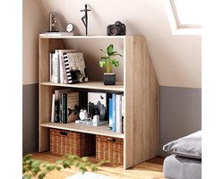 Wandkast voor Schuin Dak – Hoek Boekenrek & Opbergrek 90x50x100 cm – Sonoma Eiken Wandplank met 3 Vakken – Ruimtebesparende Moderne Boekenkast voor Slaapkamer & Zolder