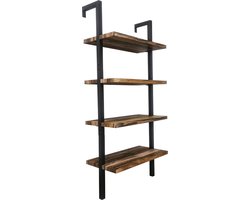 Wandkast wandrek ladder Stoer metaal hout industrieel design open boekenkast 152 cm hoog zwart