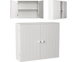 Wandkast wit met 2 deuren, wandgemonteerde opbergkast met verstelbare plank, magnetische sluiting, geschikt voor badkamer, keuken en woonkamer