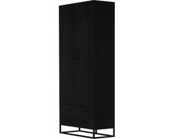 Wandkast Zwart - Mangohout - Visgraat - 2 Deuren - 4 Lades - Kast Isa - Giga Meubel