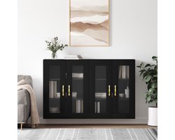 Wandkasten Set - Hangende Kasten - Opbergen Keuken - Met Glazen Deur - 695 cm Breed - Zwart