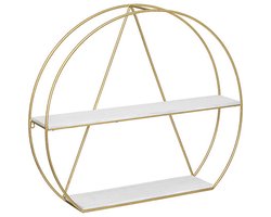 Wandkastje minimalistisch - goud/wit - metaal - 2 plankjes - 83 x 74 cm - wandplanken