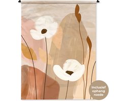 Wandkleed 120x160 cm - Wanddoek Bloemen - Abstract - Beige - Line art - Wandtapijt - Wandkleden