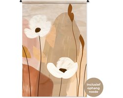 Wandkleed 120x180 cm - Wanddoek Bloemen - Abstract - Beige - Line art - Wandtapijt - Wandkleden