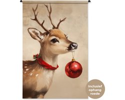 Wandkleed 120x180 cm - Wanddoek Kerst - Hert - Gewei - Kerstbal - Rendier - Wandtapijt - Wandkleden - Kerstdecoratie voor binnen - Kerstversiering woonkamer decoratie - Kerstmis versiering in huis - Christmas decorations - Kerstaccessoires