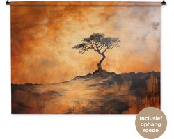 Wandkleed 120x90 cm - Wanddoek Boom - Landschap - Oranje - Wandtapijt - Wandkleden