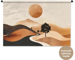 Wandkleed 150x100 cm - Wanddoek Zon - Heuvels - Boom - Abstract - Wandtapijt - Wandkleden