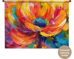 Wandkleed 150x112 cm - Wanddoek Bloem - Verflook - Modern - Abstract - Kleuren - Wandtapijt - Wandkleden