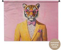 Wandkleed 150x112 cm - Wanddoek Tijger - Bril - Geel - Jasje - Wandtapijt - Wandkleden