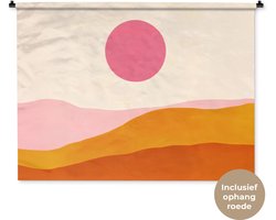 Wandkleed 150x112 cm - Wanddoek Zon - Heuvels - Abstract - Roze - Wandtapijt - Wandkleden