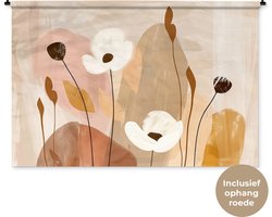 Wandkleed 180x120 cm - Wanddoek Bloemen - Abstract - Beige - Line art - Wandtapijt - Wandkleden