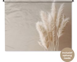 Wandkleed 180x135 cm - Wanddoek Pampasgras - Pluimen - Pastel - Wit - Wandtapijt - Wandkleden