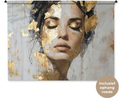 Wandkleed 180x135 cm - Wanddoek Sierlijk - Vrouw - Goud - Ogen - Wandtapijt - Wandkleden