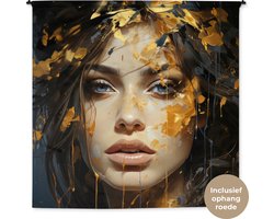 Wandkleed 180x180 cm - Wanddoek Vrouw - Portret - Abstract - Kunst - Goud - Wandtapijt - Wandkleden