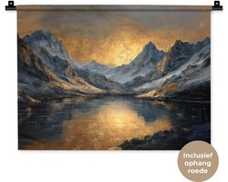 Wandkleed 60x45 cm - Wanddoek Berglandschap met Gouden Zonsondergang - Wandtapijt - Wandkleden