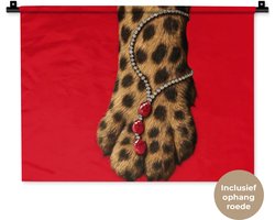Wandkleed 60x45 cm - Wanddoek Poot - Luipaard - Ketting - Edelstenen - Wandtapijt - Wandkleden