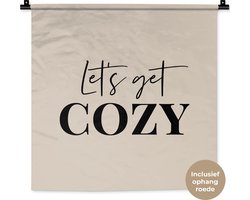 Wandkleed 60x60 cm - Wanddoek Beige - Winter - Quote - Cozy - Wandtapijt - Wandkleden - Kerstdecoratie voor binnen - Kerstversiering woonkamer decoratie - Kerstmis versiering in huis - Christmas decorations - Kerstaccessoires