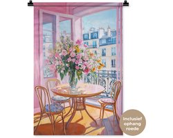 Wandkleed 60x90 cm - Wanddoek Pink - City - Bloemen - Wandtapijt - Wandkleden