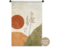 Wandkleed 60x90 cm - Wanddoek Zon - Abstract - Takken - Oranje - Wandtapijt - Wandkleden