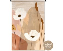 Wandkleed 90x135 cm - Wanddoek Bloemen - Abstract - Beige - Line art - Wandtapijt - Wandkleden