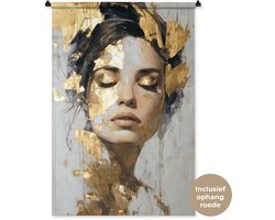 Wandkleed 90x135 cm - Wanddoek Sierlijk - Vrouw - Goud - Ogen - Wandtapijt - Wandkleden