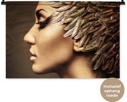 Wandkleed 90x60 cm - Wanddoek Vrouw - Abstract - Goud - Portret - Wandtapijt - Wandkleden
