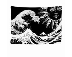 Wandkleed binnen - Wandtapijt - Hippie - Ibiza Style - Muurkleed - Wanddoek Stof - 200 x 150 cm - Bohemian Wanddecoratie - Wandhanger - Muurhanger - Fotobehang - Poster - Ulticool - Boho Decoratie - Woonkamer - Slaapkamer - Zwart - Wit