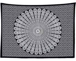 Wandkleed binnen - Wandtapijt - Mandala - Zwart - Wit - Muurkleed - Wanddoek Stof - 200 x 150 cm - Bohemian Wanddecoratie - Wandhanger - Muurhanger - Boho Decoratie - Poster - Ulticool - Aesthetic Room Decor - Cadeau Tiener Meisje