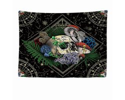 Wandkleed binnen - Wandtapijt - Schedel - Paddenstoel - Muurkleed - Wanddoek Stof - 200 x 150 cm - Wanddecoratie - Tarot Kaarten - Poster - Ulticool - Decoratie - Woonkamer - Slaapkamer - Zwart - Decoratie Versiering