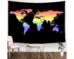 Wandkleed binnen - Wandtapijt - Wereldkaart - Regenboog - Pride - Vlag - Muurkleed - Wanddoek Stof - 200 x 150 cm - Wanddecoratie - Wandhanger - Muurhanger - Fotobehang - Poster - Ulticool - Decoratie - Woonkamer - Slaapkamer - Kinderkamer