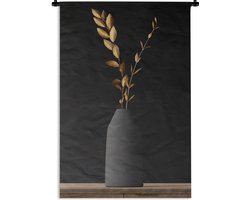 Wandkleed - Bloemen - Bladeren - Goud - Vaas - Stilleven - Wandtapijt - Katoen - Slaapkamer decoratie - Wandkleden voor binnen - 90x135 cm - Tapestry - Wanddoek - Muurdecoratie - Wandkleden - Muurkleed