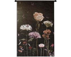 Wandkleed - Bloemen - Stilleven - Natuur - Pastel - Vlinders - Muurdoek - Katoen - Wandtapijt - Woonkamer - Wanddoek - 90x135 cm - Woondecoratie - Muurkleed - Tapestry - Muurdecoratie - Wandkleden