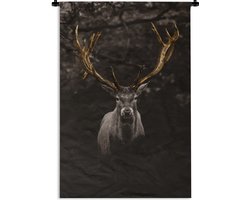 Wandkleed - Hert - Dieren - Goud - Luxe - Wanddoek - Muurdecoratie woonkamer - Wandtapijt - Muurkleed - 60x90 cm - Woondecoratie - Katoen - Tapestry - Wandkleden