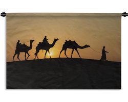 Wandkleed Kameel - Silhouet van kamelen in India Wandkleed katoen 150x100 cm - Wandtapijt met foto