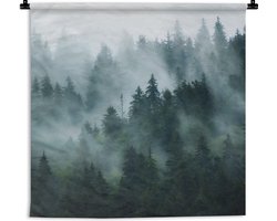 Wandkleed - Natuur - Bomen - Bos - Mist - Landschap - Katoen - Wanddoek - Woondecoratie - Slaapkamer - Tapestry - Wandtapijt - 120x120 cm - Muurkleed - Wandkleden voor binnen - Muurdecoratie - Wandkleden