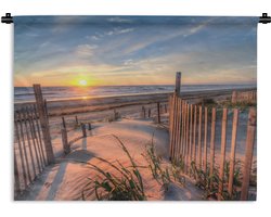 Wandkleed - Strand - Zonsondergang - Duin - Zee - Wanddoek - Woondecoratie - Katoen - Tapestry - 150x112 cm - Wandtapijt - Wanddecoratie slaapkamer - Muurdecoratie - Wandkleden - Muurkleed